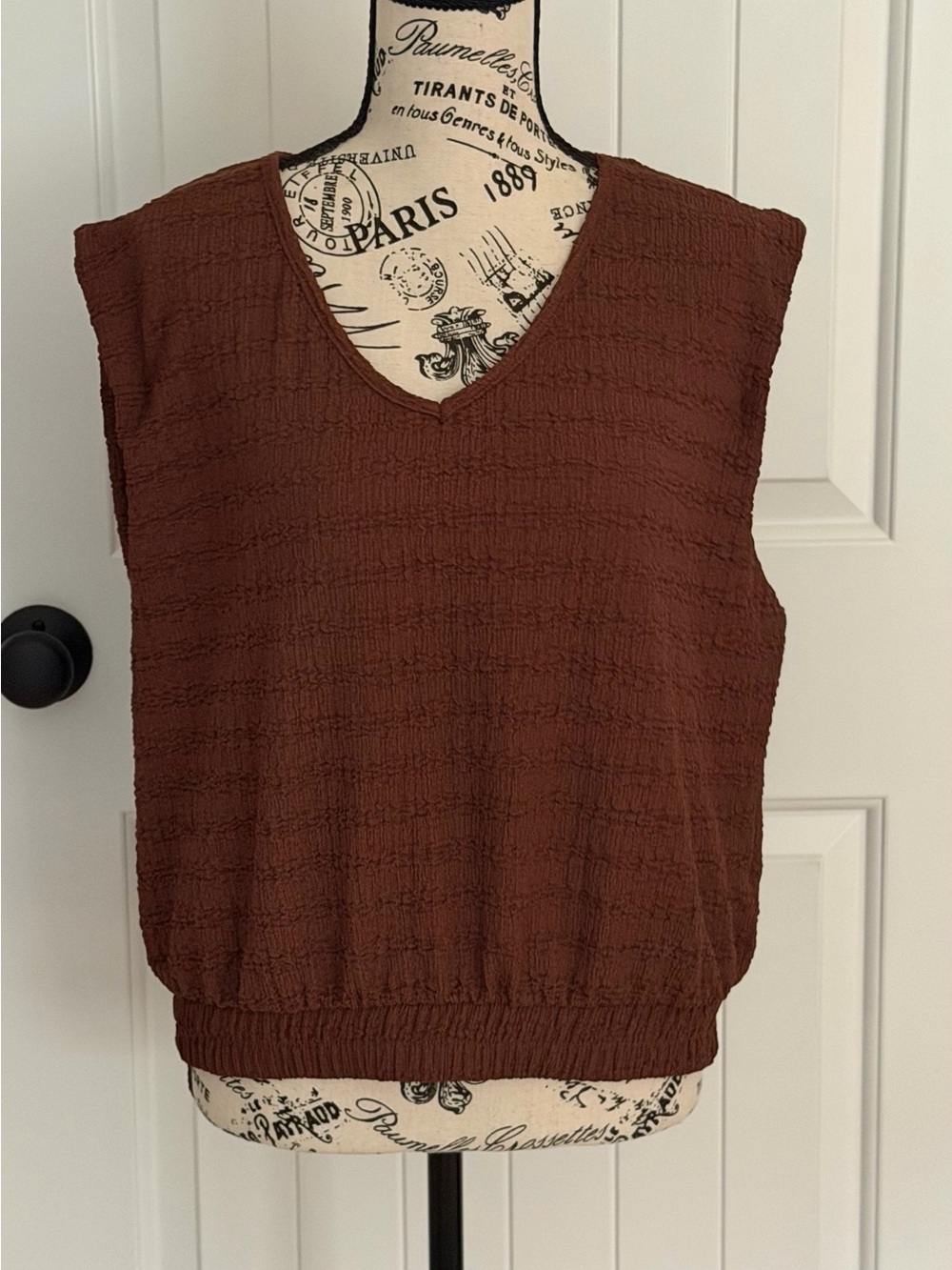 NWT Korye Brown Textured Sleeveless V-neck Top